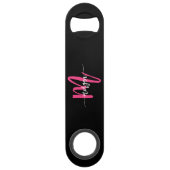 Hot Roze Zwart Modern Script Girly Monogram Naam Speed Flessenopener (Achterkant)