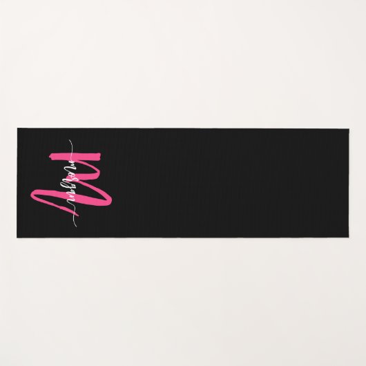 Hot Roze Zwart Modern Script Girly Monogram Naam Yogamat (Voorkant (horizontaal))