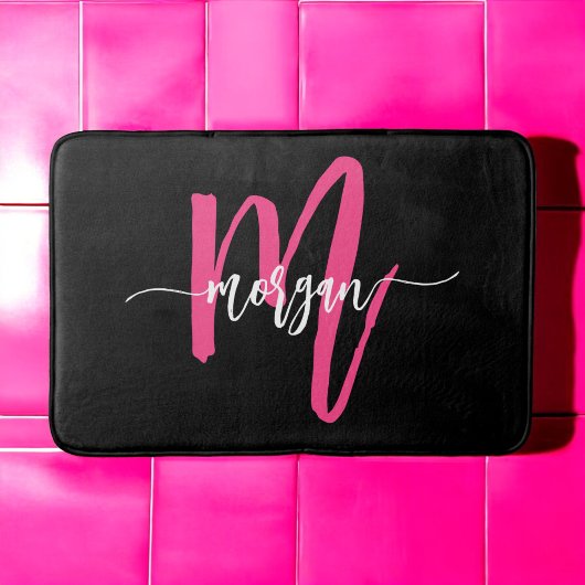 Hot Roze Zwart Monogram Dorm Room van het meisje Badmat