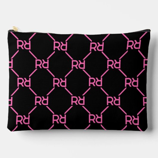 Hot Roze Zwart Monogram Naam Meisje Initiaal Luxe Etui (Voorkant)