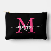 Hot Roze Zwart Monogram Naam Meisje Script Etui (Voorkant)