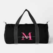 Hot Roze Zwart Monogram Naam Meisje Script Sport Plunjezak (Voorkant)