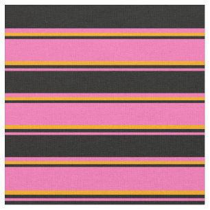 Hot Roze, Zwart & Oranje Gekleurde Lijnen Patroon Stof