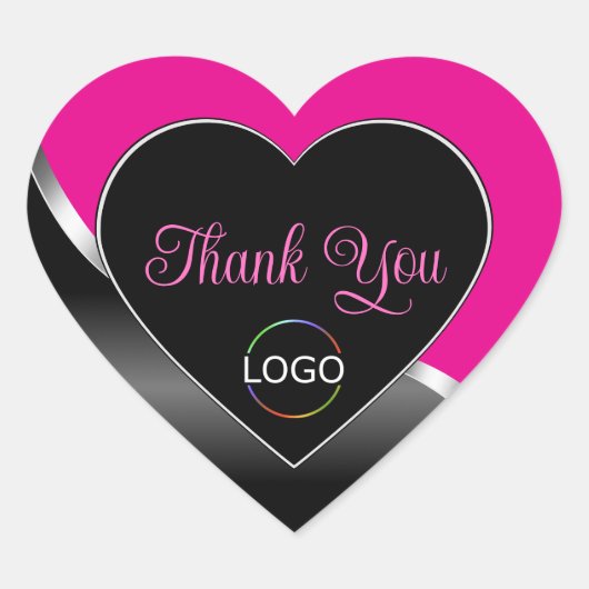 Hot Roze Zwart Wavy Zilver en Logo Schattige Bedan Hart Sticker (Voorkant)