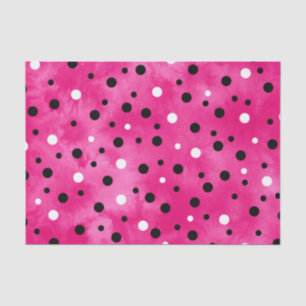 Hot Roze Zwart-wit Waterverf Polka Dots Tissuepapier