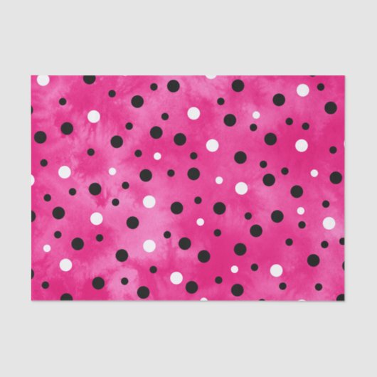 Hot Roze Zwart-wit Waterverf Polka Dots Tissuepapier (Voorkant)