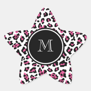 Hot-roze zwarte luipaard Dierafdrukken met Monogra Ster Sticker