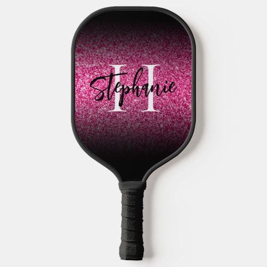 Hot-roze zwarte rand Ombre Monogramma Pickleball Paddle (Achterkant)