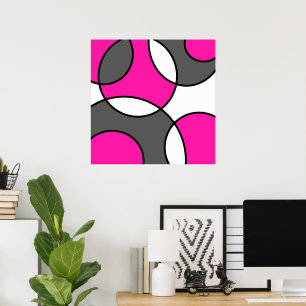 Hot-roze zwarte witte Abstracte cirkels Poster
