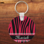 Hot-roze zwarte zebra Afdrukken Aangepaste naam Sleutelhanger (Voorkant)