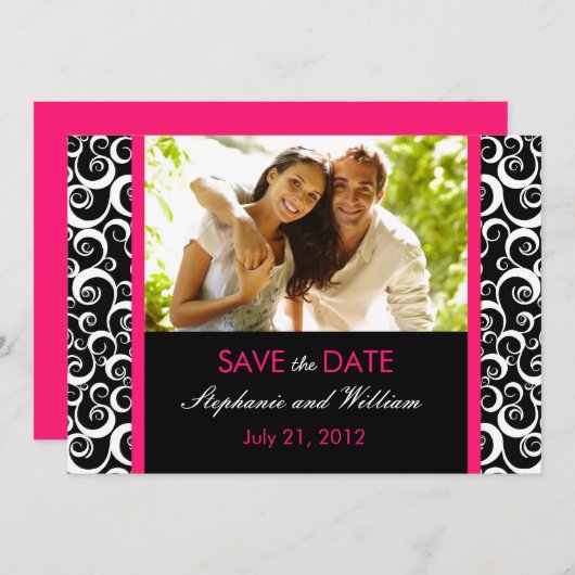 Hot-roze zwenkfoto Opslaan datum Save The Date (Voorkant / Achterkant)