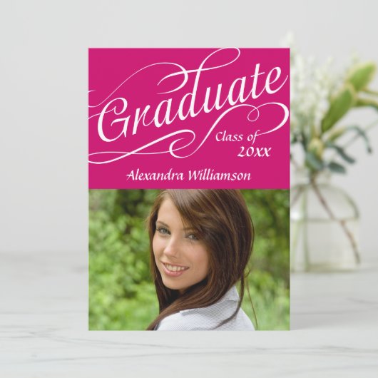 Hot-roze Zwirband script Afstuderen Kaart (Staand voorkant)