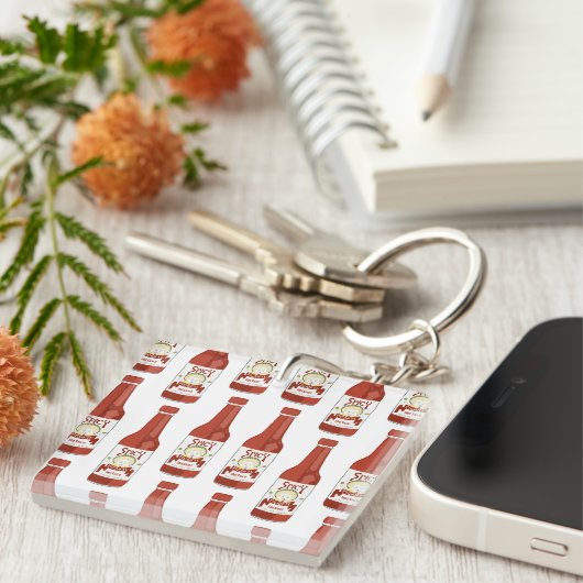 Hot Sauce Spicy Fun Picante Pattern Sleutelhanger (Voorkant Rechts)