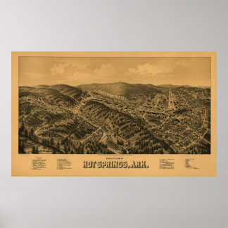 Hot Springs-, AR Panorama Kaart Birds Oogst Uitzic Poster