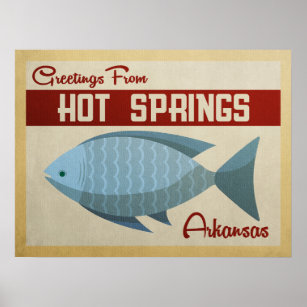 Hot Springs Arkansas Poster Blue Fish Vintage