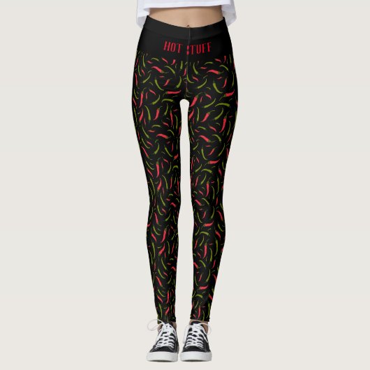 Hot Stuff Fun Red Green Chili Peppers Zwart Leggings (Voorkant)