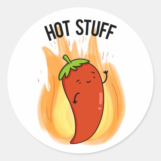 Hot Stuff Funny Red Hot Chili Pepper Pun Ronde Sticker (Voorkant)