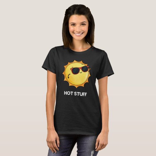 Hot Stuff Funny Sun Pun Dark BG T-shirt (Voorkant volledig)