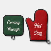 Hot Stuff Grappig Kerstcadeau Rood Groen Wit Ovenwant & Pannenlap Set (Voorkant)