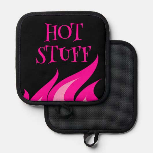 Hot Stuff grappig roze vuur vlammen pot houder cad (Voorkant / Achterkant)