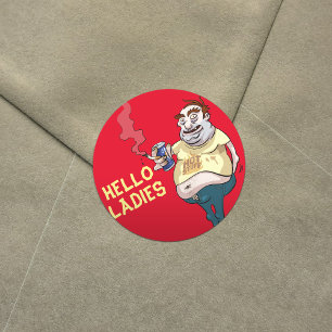 Hot Stuff Pot buik roker in T-shirt Cartoon Ronde Sticker