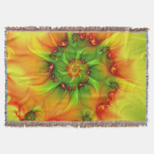 Hot Summer Green Oranje Abstract Colorful Fractal Deken