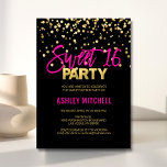 HOT SWEET SIXTEEN d'or rose 16 parties Invitations<br><div class="desc">Jeter un parti sweet sixteen ? Besoin d'idées ? Obtenez ces modèles personnalisés modernes et tendance pour vous do-it-yourself facilement. Rose chaud avec faux confetti or avec arrière - plan noir et faux feuille d'or. Abordable mais pas bon marché. Personnalisez ces invitations pour votre prochaine douce fête 16.</div>
