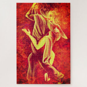 Hot Tango Dance Puzzle - Fire Couple Art Painting Legpuzzel