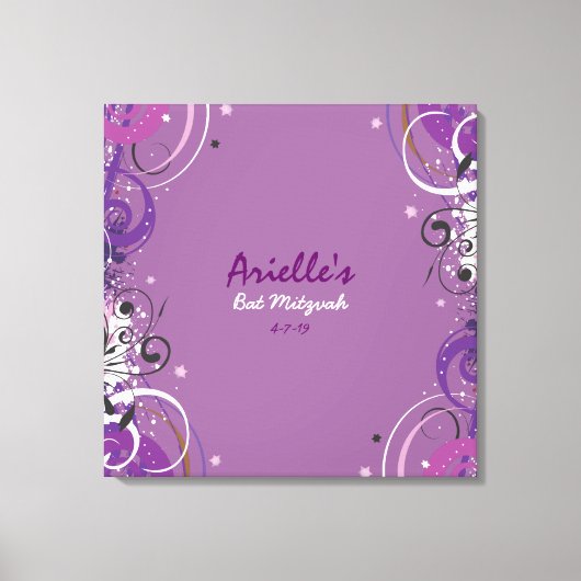 Hot Violet Swirls Stars Bat Mitzvah Sign In Board Canvas Afdruk (Voorkant)