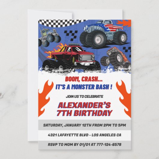 Hot Wheels feestuitnodigingen Boom Crash Kaart (Voorkant)