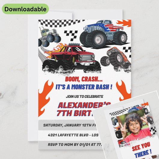 Hot Wheels feestuitnodigingen Boy Photo Bash Kaart