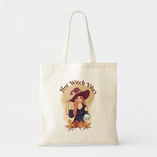 Hot Witch Vibes Schattigee Ghost Funny Halloween Tote Bag (Voorkant)