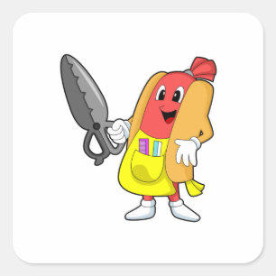 Hotdog als hairdresser met schaar vierkante sticker