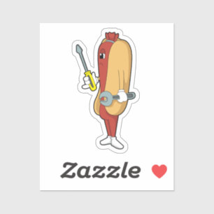 Hotdog als Mechanic met Tool Sticker