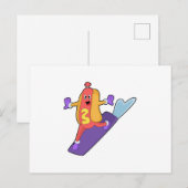 Hotdog als snowboarder met snowboard briefkaart (Voorkant / Achterkant)