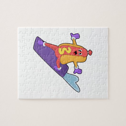 Hotdog als Snowboarder met Sonowboard Legpuzzel (Horizontaal)