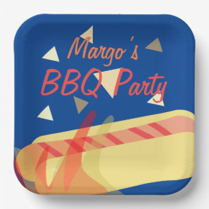 Hotdog BBQ-verjaardagsfeestje Blauw Papieren Bordje