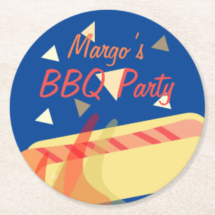 Hotdog BBQ-verjaardagsfeestje Blauw Ronde Kartonnen Onderzetter