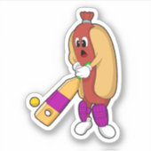 Hotdog bij Cricket met cricket bat Sticker (Voorkant)