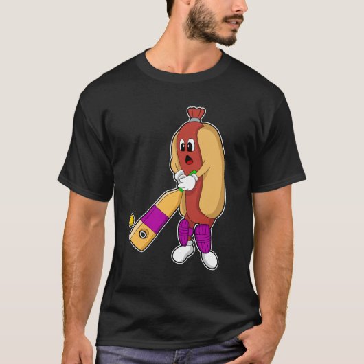 Hotdog bij Cricket met cricket bat T-shirt (Voorkant)