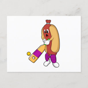 Hotdog bij Cricket met cricketbat Briefkaart