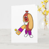 Hotdog bij Cricket met cricketbat Kaart (Gele Bloem)