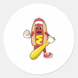 Hotdog bij honkbal met honkbalknuppel ronde sticker