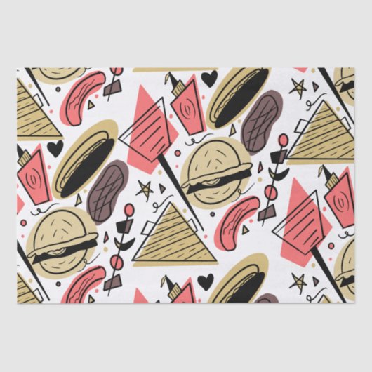 Hotdog Burger Doodle BBQ Birthday Patroon Tissuepapier (Voorkant)