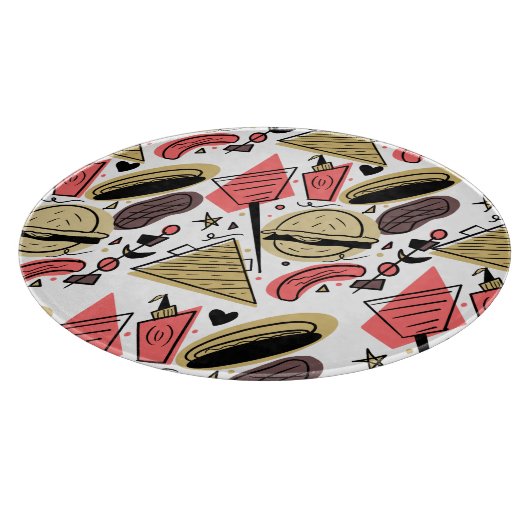 Hotdog Burger Doodle BBQ Birthday Pattern Pl Snijplank (Hoek)