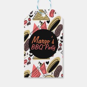 Hotdog Burger Doodle BBQ Verjaardagspatroon      Cadeaulabel