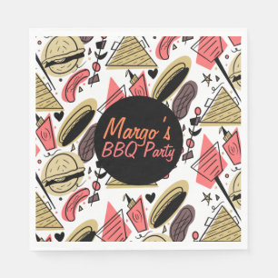 Hotdog Burger Doodle BBQ Verjaardagspatroon      Servet