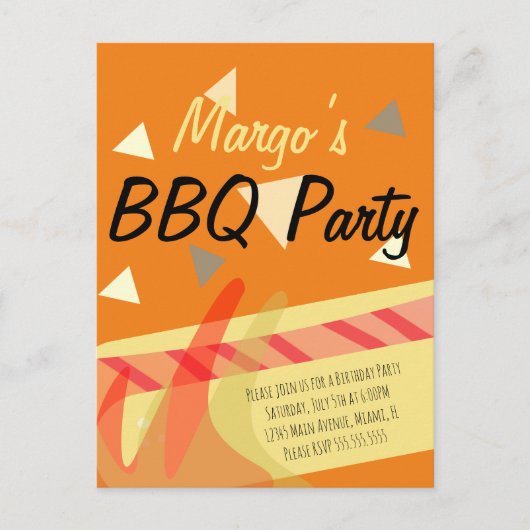 Hotdog Cookout BBQ Birthday Party Invitation Postc Briefkaart (Voorkant)