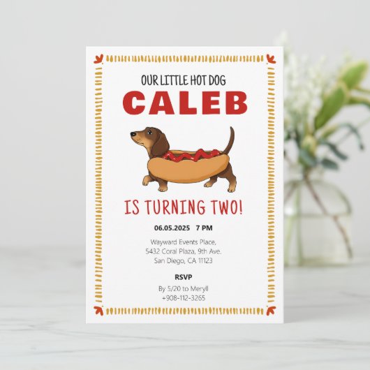 Hotdog Dachshund Hond Baby Verjaardagsfeestje Bedankkaart (Staand voorkant)