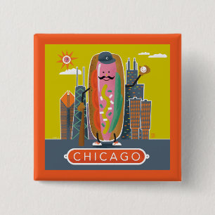 Hotdog in Chicago-stijl Vierkante Button 5,1 Cm
